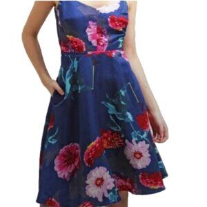 Banana Republic Blue Floral Spaghetti Strap Dress Sweetheart Neckline Women's 12